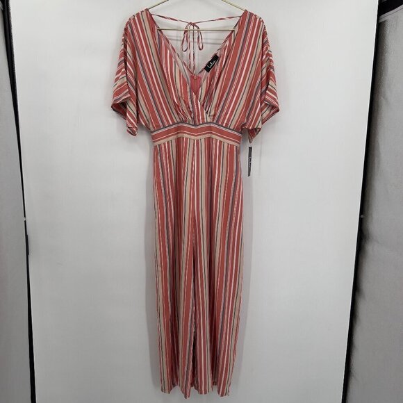 Lulus Vacation Bae Rusty Rose Striped Wide Leg Jumpsuit Women's M NWT - Picture 2 of 9